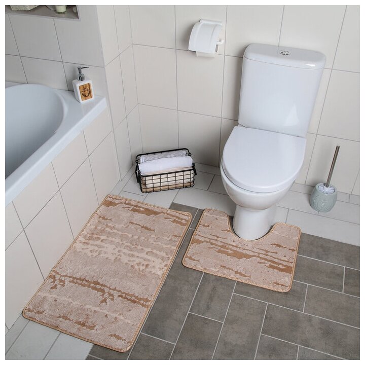 Набор ковриков для ванной и туалета Доляна «Блик» 2 шт: 40×50 50×80 см цвет бежевый