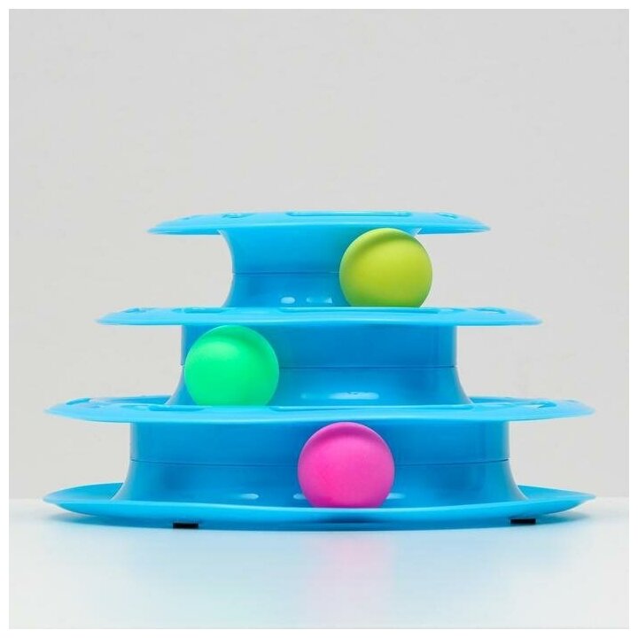 Игровой комплекс для кошек с 3 шариками, 24,5х24,5х13 см, голубой - фотография № 2