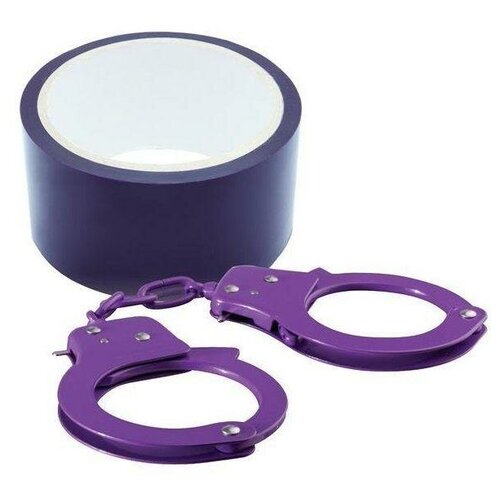 Набор для фиксации BONDX METAL CUFFS AND RIBBON: фиолетовые наручники из листового материала и липкая лента
