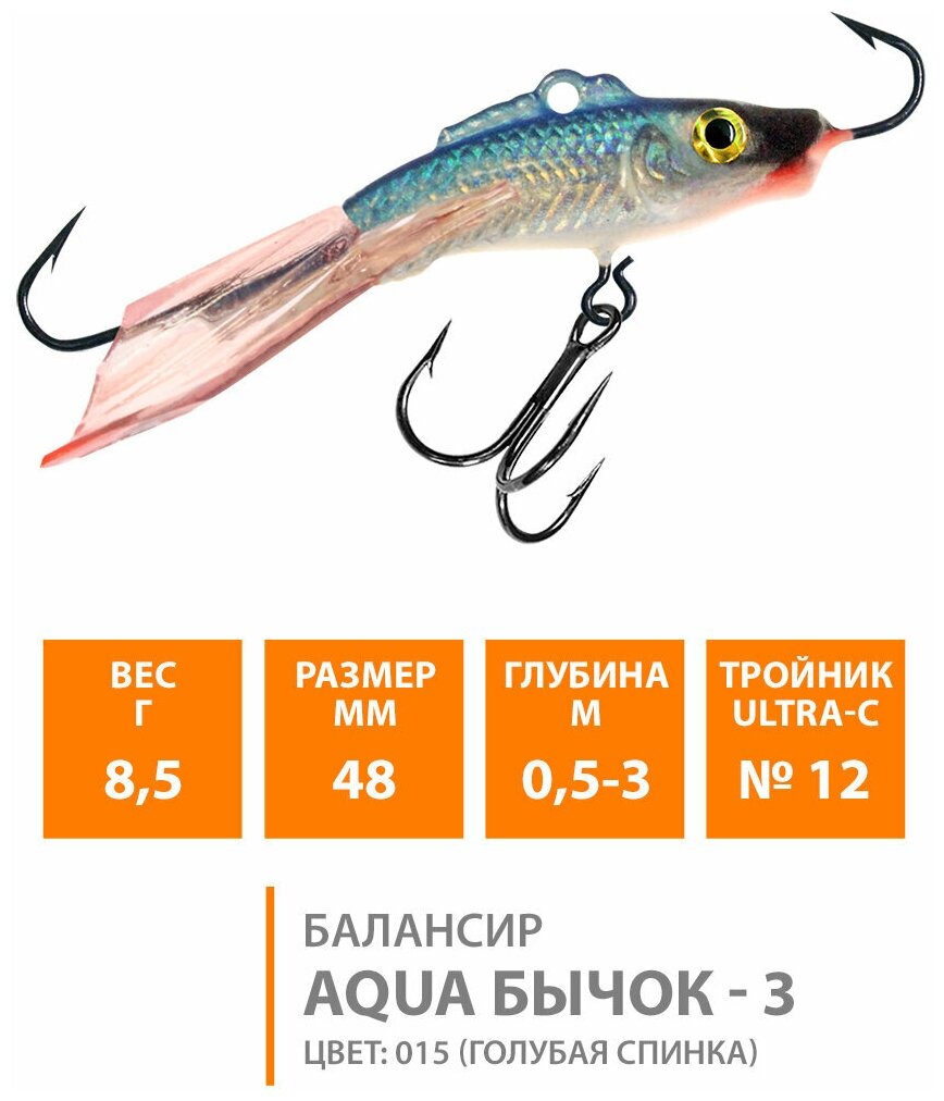 Балансир для зимней рыбалки AQUA Бычок-3 48mm 9g цвет 015