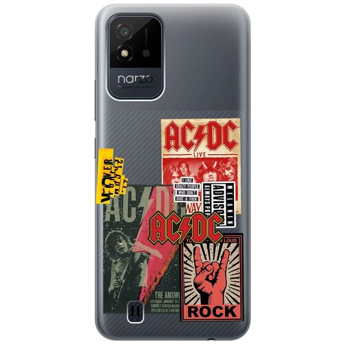 Силиконовый чехол с принтом AC/DC Stickers для Realme narzo 50i / Рилми Нарзо 50и силиконовый чехол с принтом bts stickers для realme narzo 50i рилми нарзо 50и