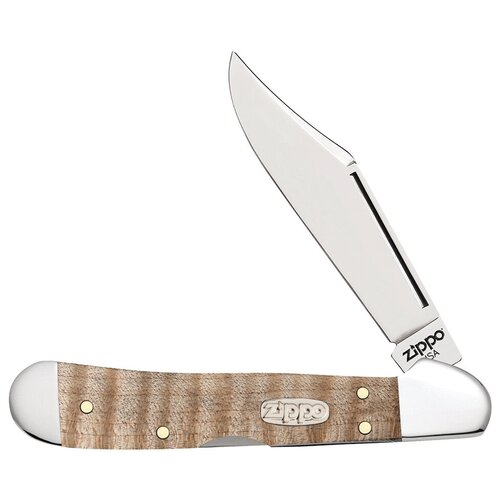Нож перочинный Zippo Natural Curly Maple Mini CopperLock 50621_207 + зажигалка Zippo 207 + кремни Zippo 2406C + Подарочная упаковка 50DR