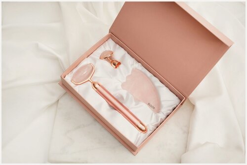 Изображение товара BLOOR Набор гуаша для лица Кварцевый роллер с вибрацией и Скребок лапка, цельный натуральный кварц, премиум