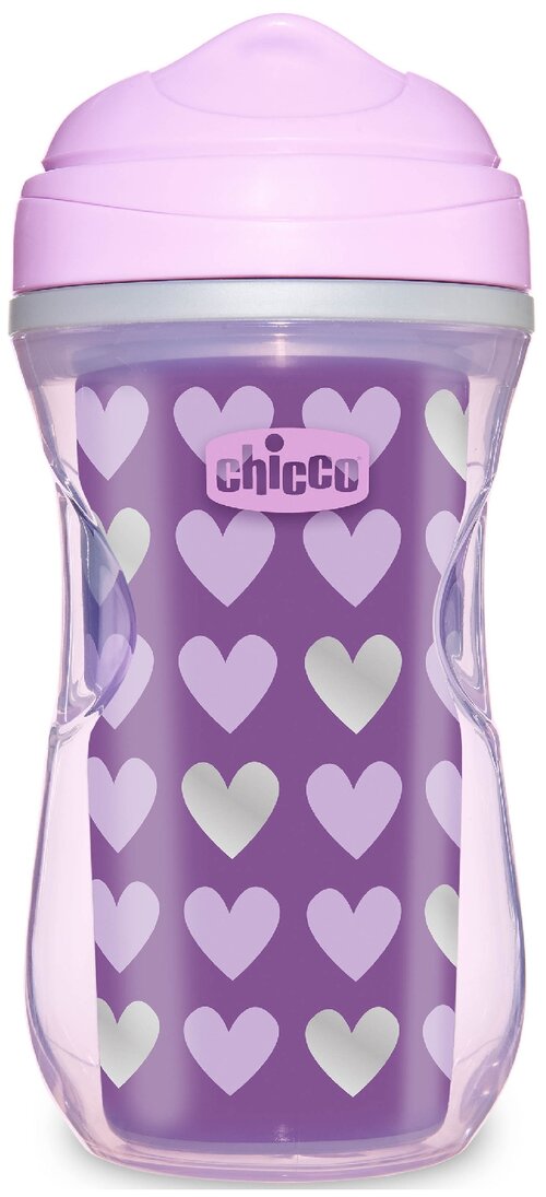 Поильник-непроливайка Chicco Active Cup, 266 мл фиолетовый/сердечки