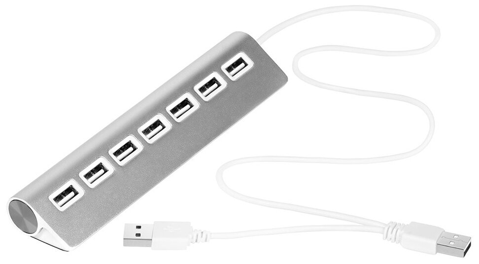 USB Hub 2.0 на 7 портов, Plug &Play, silver + дополнительное питание