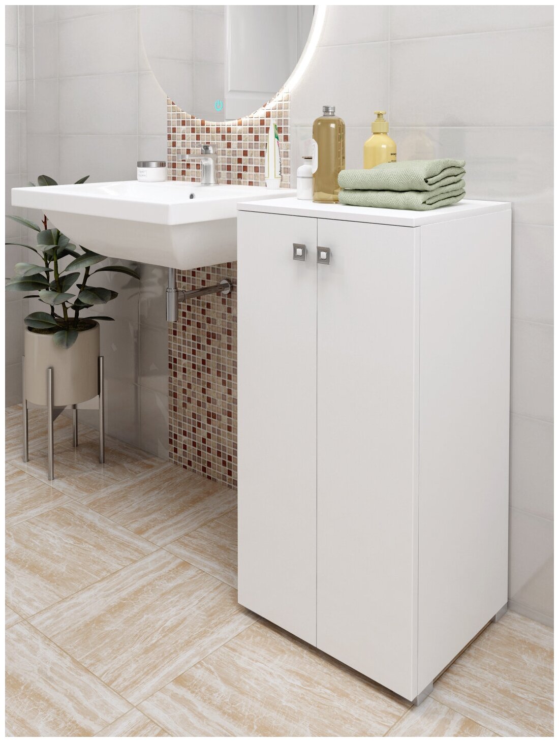 Шкаф для ванной комнаты, REGENT style, Пенал Виола 2двери, белый, 83,6*40*35 - фотография № 1