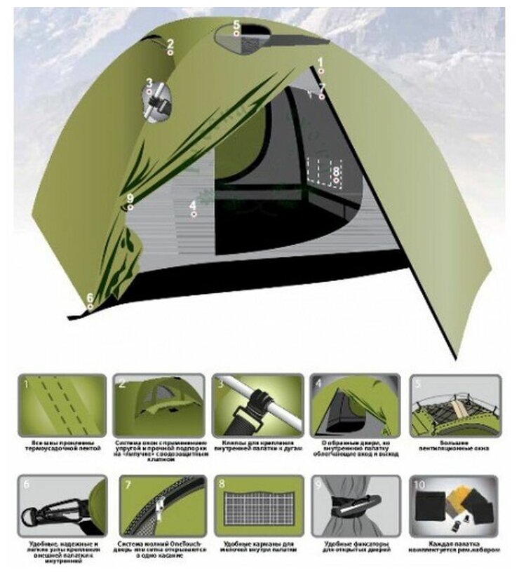 Палатка Tramp Lite Camp 3 турист. 3мест. зеленый - фото №2
