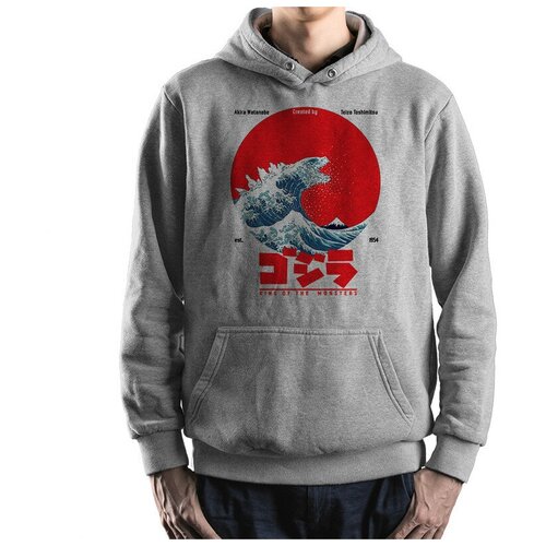 фото Толстовка / худи dream shirts годзилла и великая волна в канагаве - godzilla мужской серый 48 размер