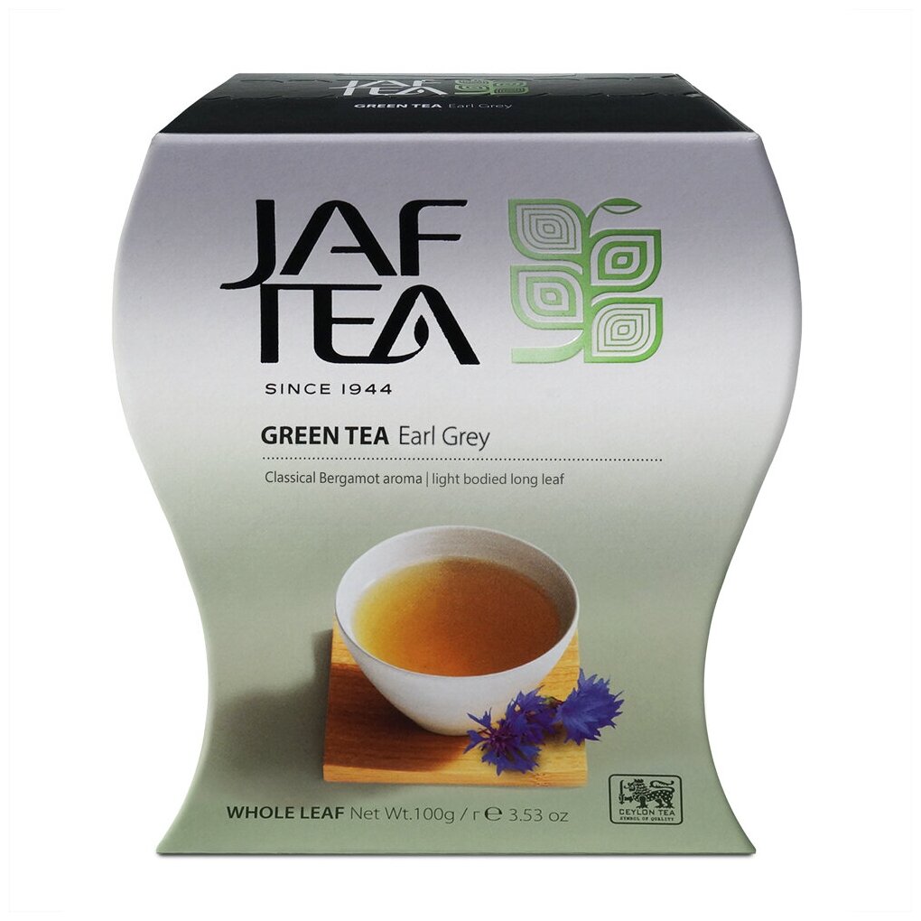 Чай зелёный JAF TEA Earl Grey листовой с ароматом бергамота, 100 г.