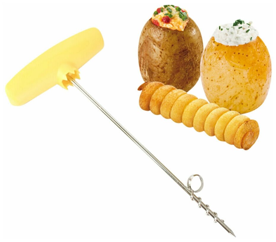 Винтовой нож для нарезки, нож для спиральной нарезки 21 см с желтой ручкой, прибор для удаления сердцевин, Нож кухонный