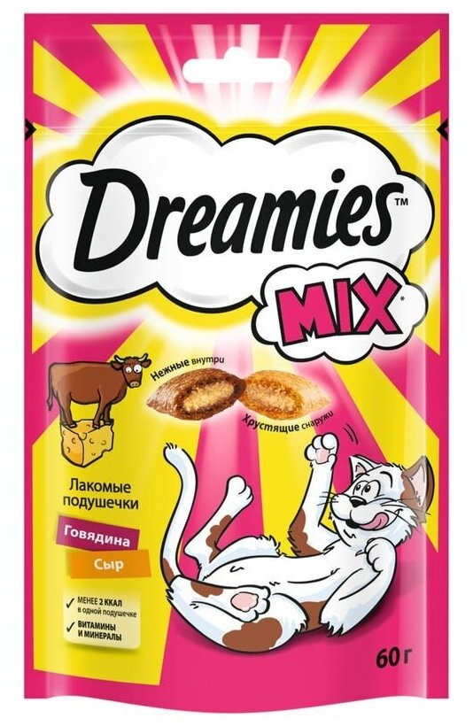 Лакомство для кошек Dreamies Mix подушечки говядина с сыром