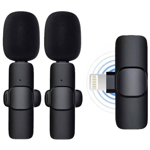 Петличный микрофон для iPhone на двоих / для айфон / Черный