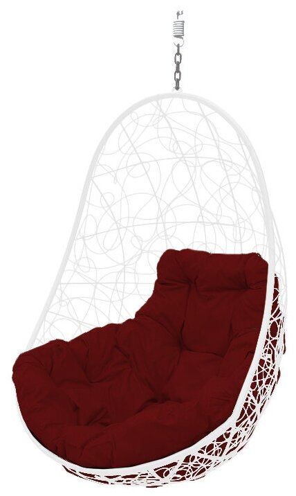 Подвесное кресло овал ротанг белое (без стойки), бордовая подушка - фотография № 1