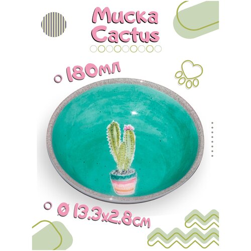 Миска для кошек TARHONG Cactus, голубая с рисунком, 13х13х2.8см (180мл)