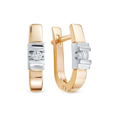 Серьги ПЕРВАЯ БРИЛЛИАНТОВАЯ, комбинированное золото, 585 проба, бриллиант, бесцветный