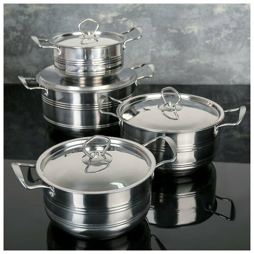Набор посуды из нержавеющей стали Ясмин 4 кастрюли 2 л 27 л 35 л 45 л d17192123 см металлические крышки индукция 4713₽
