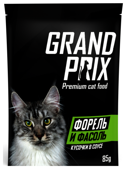 Влажный корм GRAND PRIX для кошек кусочки в соусе форель с фасолью, 24 шт. по 85 г. - фотография № 5