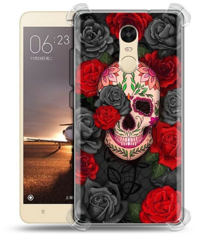 Дизайнерский силиконовый с усиленными углами чехол для Редми Нот 4X / Xiaomi RedMi Note 4X Яркие черепа