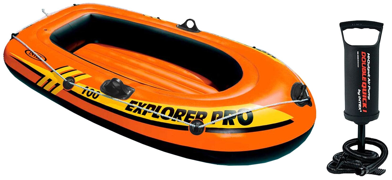Комплект - Одноместная надувная лодка Intex 58355 Explorer Pro 100 и Насос (160х94х29см)