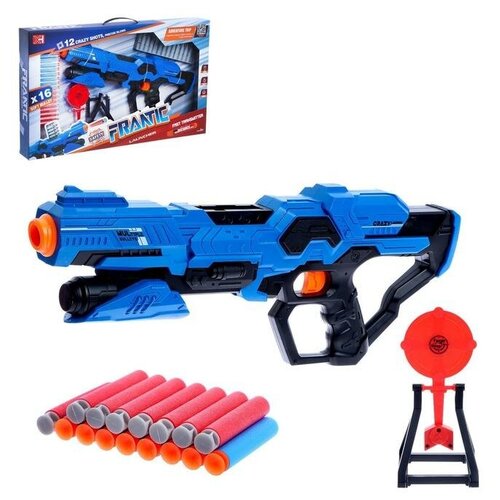 Бластер Frantic, стреляет мягкими пулями, в комплекте с мишенью, цвет синий бластер пулемет reysar gat 08 с мягкими пулями 59 см синий оранжевый серый