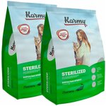 KARMY STERILIZED для взрослых кастрированных котов и стерилизованных кошек с лососем (0,4 + 0,4 кг) - изображение