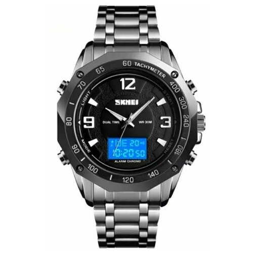 фото Часы наручные. мужские, многофункциональные, модные, повседневные, цифровые, водонепроницаемые, с двойным дисплеем. нет бренда