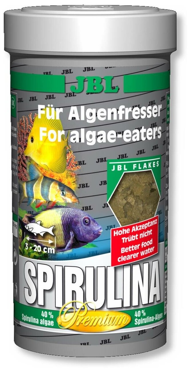 JBL Spirulina - Корм класса премиум для растительноядных рыб, хлопья 250 мл/40гр - фотография № 8