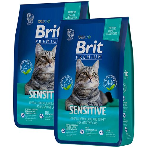 BRIT PREMIUM CAT SENSITIVE для взрослых кошек с чувствительным пищеварением с ягненком и индейкой (8 + 8 кг) brit premium cat sensitive полнорационный сухой корм для кошек с чувствительным пищеварением с ягненком и индейкой 2 кг