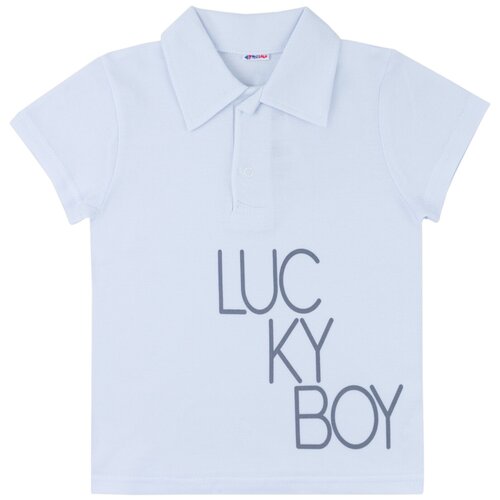 Футболка поло Lucky Boy, для мальчика с коротким рукавом, однотонная, из 100% хлопка, белая, 32 (122-128) 7-8 лет