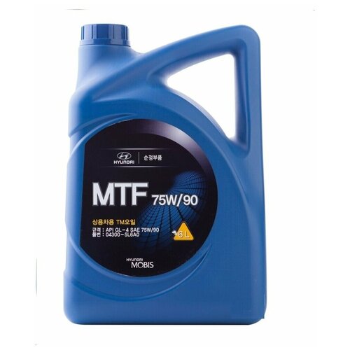 HYUNDAI/KIA Масло трансмиссионное Hyundai Gear Oil SAE Gl-4 KR, 75W-90, синтетическое, 6L 043005L6A0