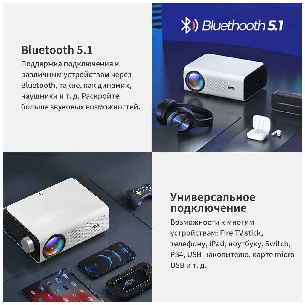 Мультимедийный портативный проектор VANKYO Leisure 495W Dolby Audio подключение через 5G WiFi поддержка Bluetooth