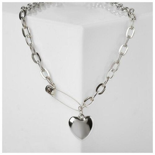 фото Колье "ожерелье" сердечко на булавке, цвет серебро, 50см queen fair