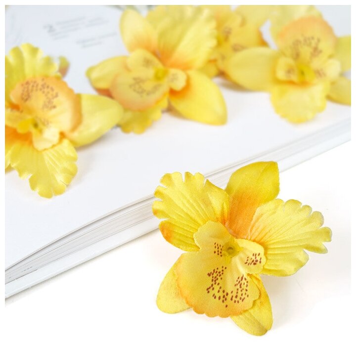 Искусственные орхидеи головка 65х7 см цвет: желтый. Цена за 5 шт