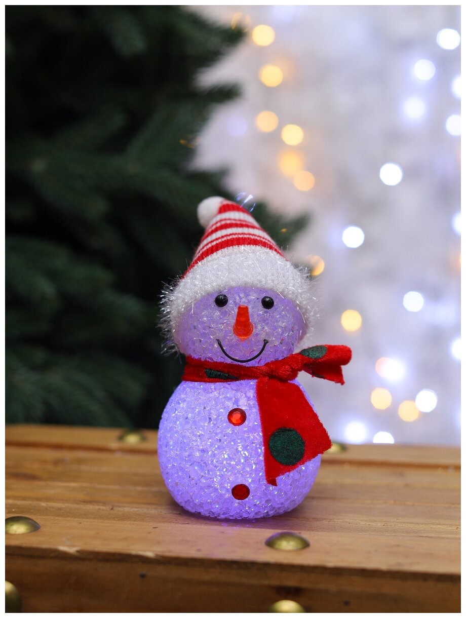 Рождественское украшение (Снеговик 12,5см с LED) красно-белая шапка, 27010-1