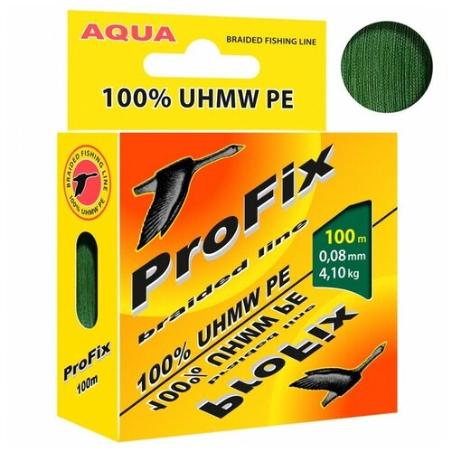 плетеный шнур aqua profix dark green 0 10mm 100m Леска плетеная AQUA ProFix Dark green 0.08 100м