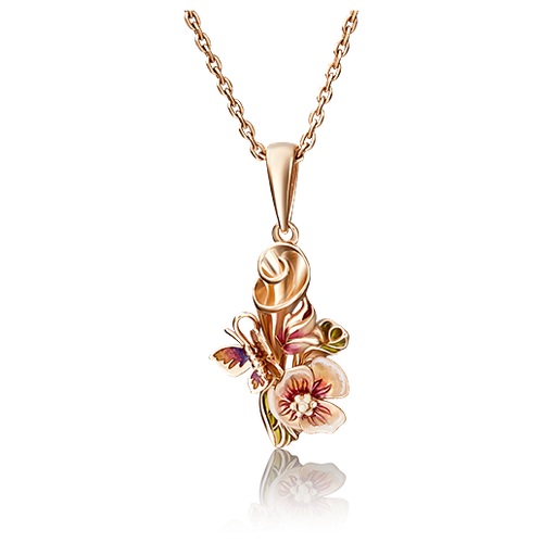 фото Platina подвеска «бабочка на цветах» из красного золота с эмалью