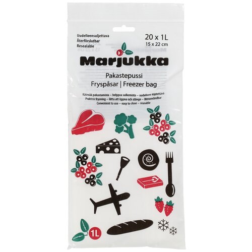 Пакеты для заморозки и хранения продуктов Marjukka Freezer ZIP bag 1 л.,(20 шт.)