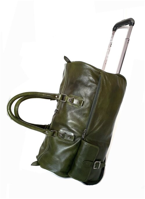 Сумка дорожная Black Buffalo Bags на колесах, натуральная кожа, 25х27х57 см, водонепроницаемая, зеленый