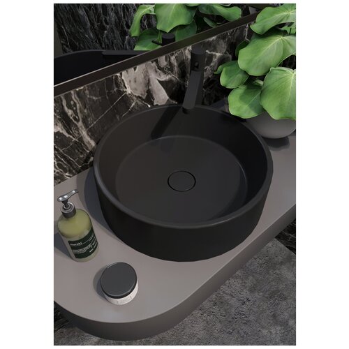 Раковина для ванной комнаты накладная Treia Rotund 44 см, круглая, черная (космос)