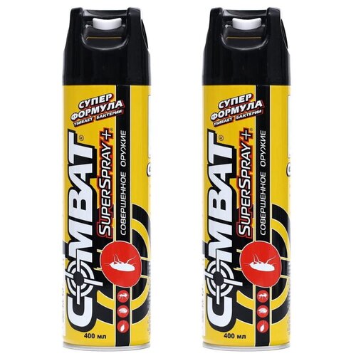 Аэрозоль от насекомых Combat Super Spray Plus (Жёлтый), 400 мл - 2 штуки