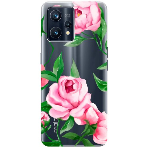 Силиконовый чехол на Realme 9 Pro+, Рилми 9 Про+ с 3D принтом Amazing Peonies прозрачный чехол книжка на realme 9 pro рилми 9 про с 3d принтом amazing peonies золотистый