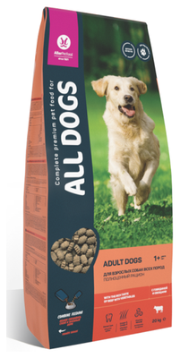 Корм сухой All Dogs для взрослых собак, с говядиной и овощами, 20 кг