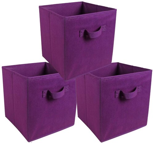 Коробка складная для хранения, 27х27х28 см, органайзер для хранения, кофр для хранения вещей, цвет фиолетовый, 3 штуки