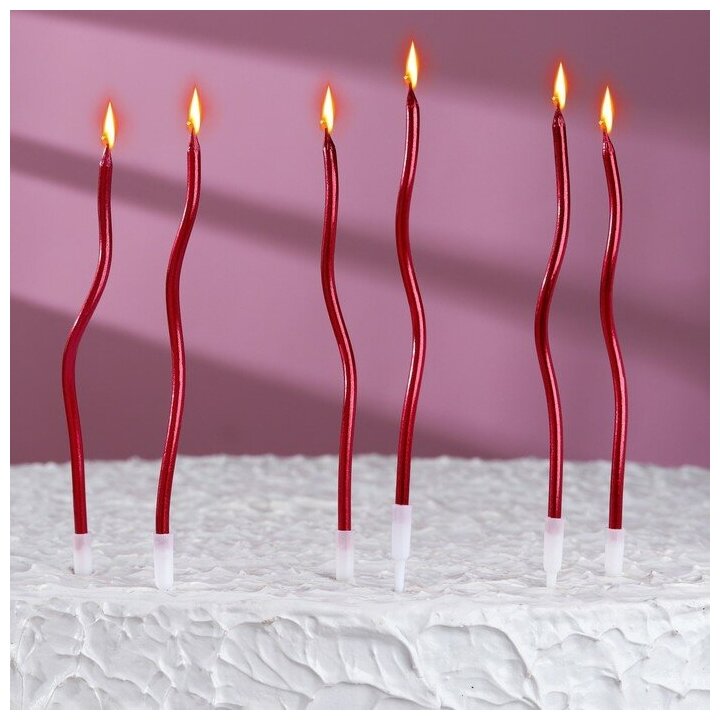 Свечи для торта витые "Серпантин" 6 шт, коктейльные, рубиновые