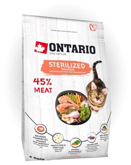 Корм Ontario Sterilised Salmon для стерилизованных кошек, с лососем, 2 кг - фотография № 7