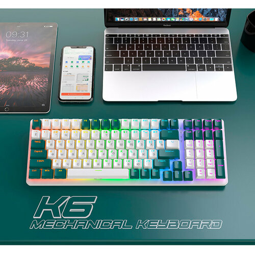 Игровая RGB беспроводная механическая клавиатура K6 Bluetooth, Серый/Зеленый