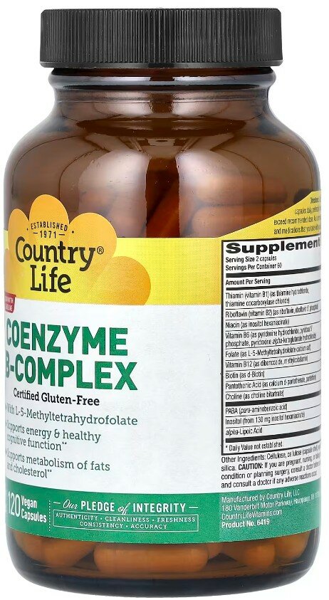 Картинки Country Life, Сoenzyme B-complex, комплекс витаминов группы B, 380 г, 120 капсул