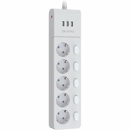 Сетевой фильтр QUMO Power Bar PRO 6SP4U P-0006 5 независимо отключаемых розеток 2500 Вт 10A кабель 2м 3 мм чистая медь пожаробезопасный пластик евровилка 3 USB порта 31A суммарно белый 48580 2350₽