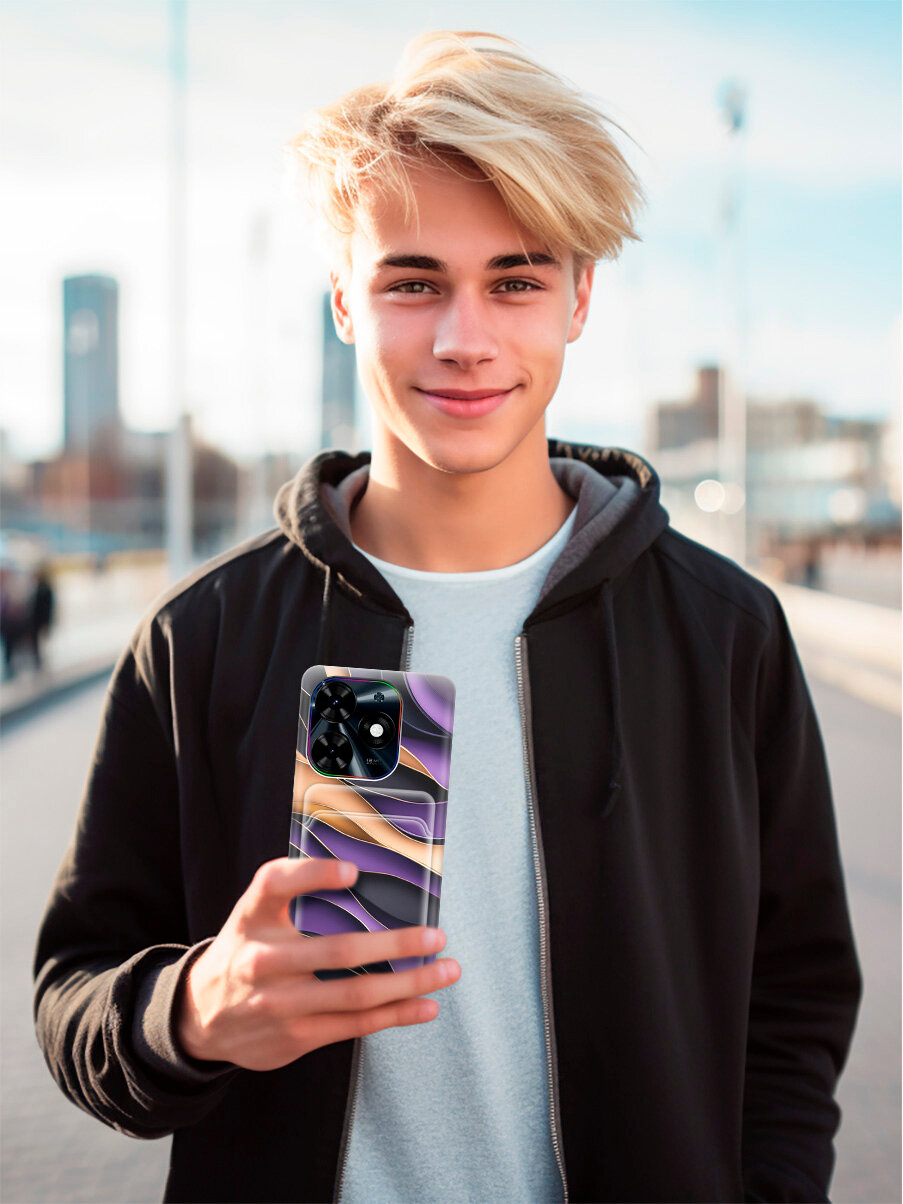 Силиконовый чехол на Tecno Spark Go 2024 / Spark 20 / 20C / Pop 8 с принтом "Сиреневые волны" с карманом для карты — фото 1