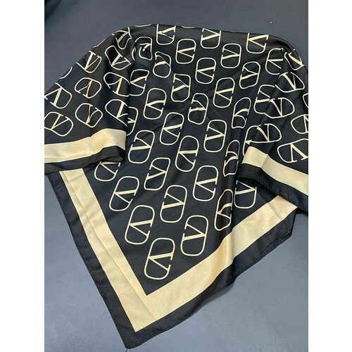 фото Платок нет для женщин,90х90 см, черный/бежевый нет бренда